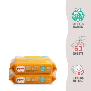 Pigeon Tisu Basah Tangan dan Mulut | Hand and Mouth Wet Tissues 60 Sheets 2 in 1 Pack