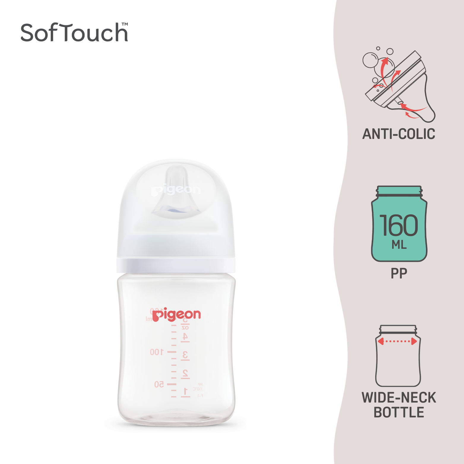 SofTouch™ Wide Neck PP Nursing Bottle Pigeon Malaysia
