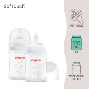 [BUNDLE] Pigeon SofTouch™ BPP Botol Susu Leher Lebar PP Corak Logo Pek Berkembar | SofTouch™ BPP Wide Neck Nursing Bottle PP Logo Twin Pack 160ml