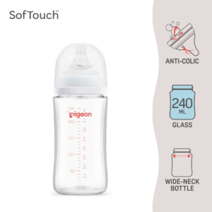 Pigeon SofTouch™ BPP Botol Susu Leher Lebar Kaca Corak Logo | SofTouch™ BPP Wide Neck Nursing Bottle Glass Logo 240ml