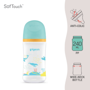 Pigeon SofTouch™ Botol Susu Leher Lebar PP Corak Ikan Lumba-lumba | SofTouch™ Wide Neck Nursing Bottle PP Dolphin 240ml