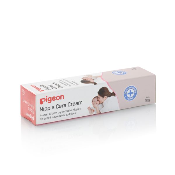 Pigeon Nipple Care Cream in a 10g tube, made from 100% pure lanolin oil to soothe and protect sore nipples during breastfeeding.