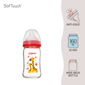 Pigeon SofTouch™ Botol Susu Leher Lebar Kaca Corak Zirafah | SofTouch™ Wide Neck Nursing Bottle Glass Giraffe 160ml