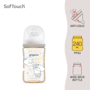 Pigeon SofTouch™ BPP Botol Susu Leher Lebar PPSU Corak Howapipi | SofTouch™ BPP Wide Neck Nursing Bottle PPSU Howapipi 240ml