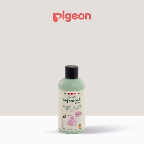 Pigeon Natural Botanical Baby Milky Lotion—hypoallergenic, dermatologically tested, and enriched with natural ingredients for baby skincare in Malaysia.