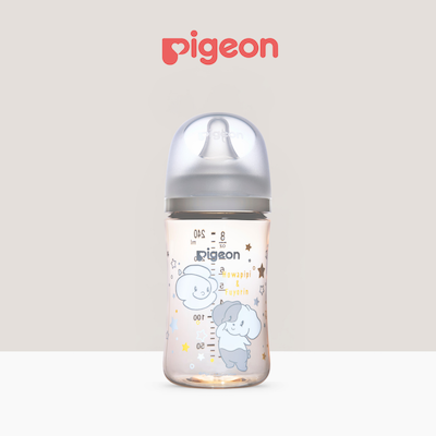 Pigeon baby bottle with cartoon elephant design, ideal for combination feeding and gentle bottle introduction.
