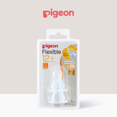Pigeon Flexible baby bottle nipple in packaging, size LL teat for babies 12 months and above.
