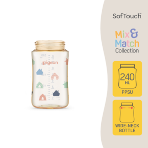 Pigeon SofTouch™ Botol Susu Leher Lebar PPSU Padan dan Serasi Corak Rumah | SofTouch™ Wide Neck Nursing Bottle PPSU Mix and Match House 240ml