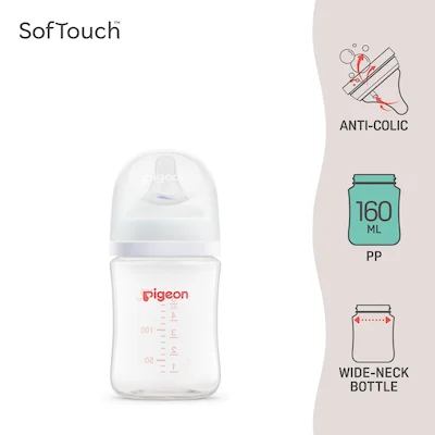 Pigeon SofTouch wide neck PP baby bottle 160ml with anti-colic teat
